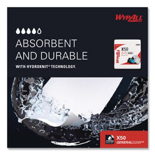 WypAll GeneralClean X50 Cleaning Cloths, 12 x 12.5, White, 84/Pack, 12 Packs/Carton (39005)