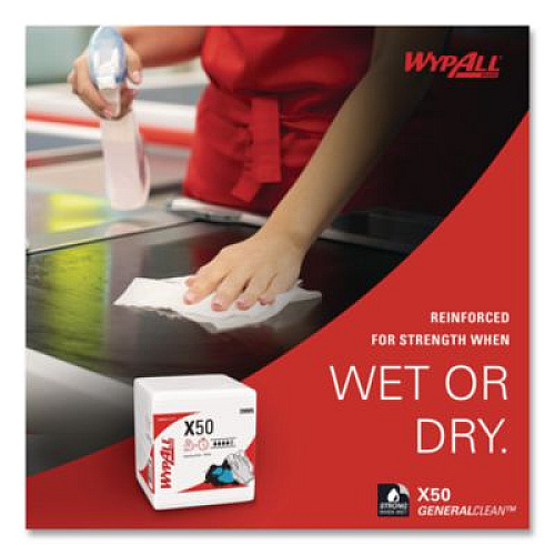 WypAll GeneralClean X50 Cleaning Cloths, 12 x 12.5, White, 84/Pack, 12 Packs/Carton (39005)