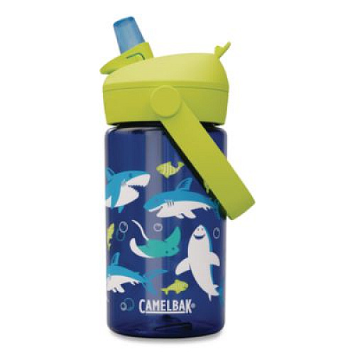 CamelBak Thrive FlipStraw Plastic Water Bottle, 14 oz, Sharks and Rays Design, Blue/Yellow (2860403041)
