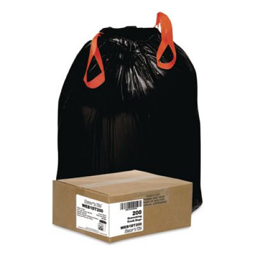 Draw 'n Tie Heavy-Duty Trash Bags, Drawstring, 30 gal, 1.2 mil, 30.5" x 33", Black, 25 Bags/Roll, 8 Rolls/Box (1DT200)