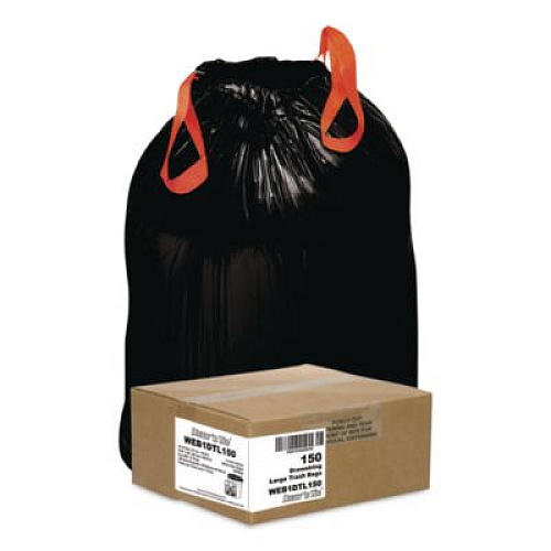 Draw 'n Tie Heavy-Duty Trash Bags, Drawstring, 33 gal, 1.2 mil, 33.5" x 38", Black, 25 Bags/Roll, 6 Rolls/Box (1DTL150)