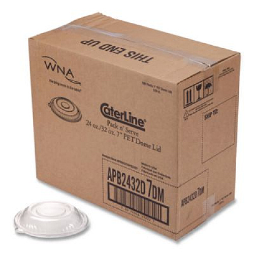 WNA CaterLine Pack 'n Serv Dome Lid, 7" dia x 1.5" h, Clear, Plastic, 50/Pack, 2 Packs/Carton (APB2432D7DM)