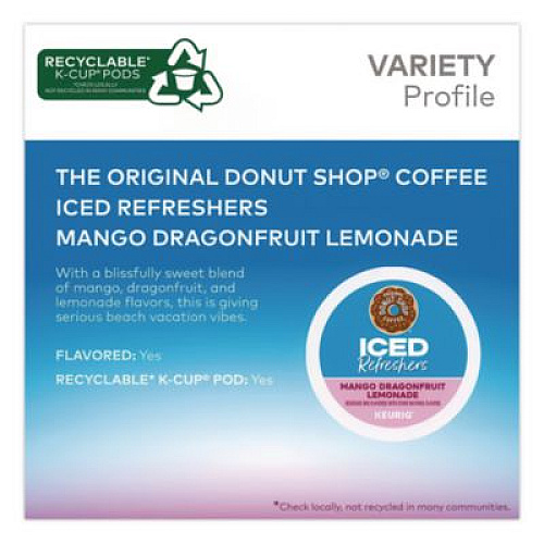 The Original Donut Shop ICED Refreshers K-Cup Pods, Mango Dragonfruit Lemonade, 20/Box, 4 Boxes/Carton (0532CT)