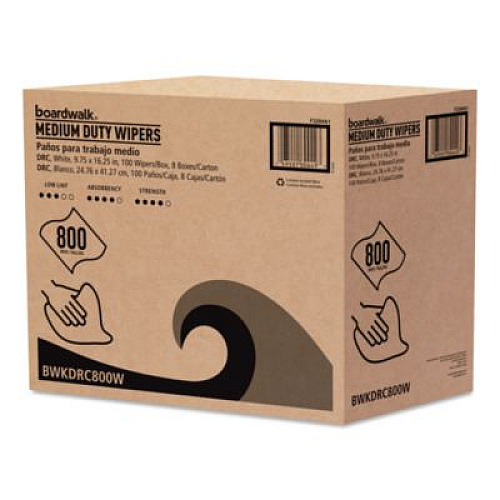 Boardwalk DRC Wipers, 1-Ply, 9.75 x 16.25, White, 100/Box, 8 Boxes/Carton (DRC800W)