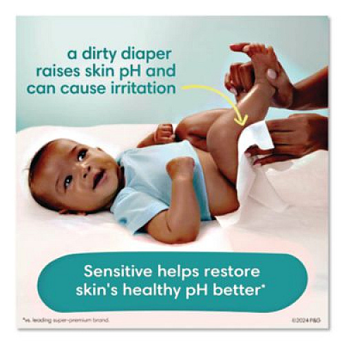 Pampers Sensitive Baby Wipes, 1-Ply, 6.7 x 7, Unscented, White, 84/Pack, 7/Carton (07325)