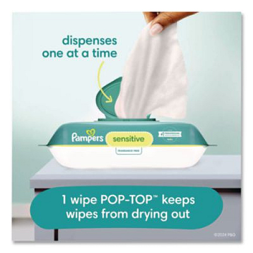 Pampers Sensitive Baby Wipes, 1-Ply, 6.8 x 7, Unscented, White, 56/Pack (87076EA)