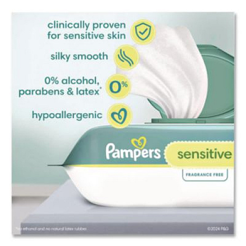 Pampers Sensitive Baby Wipes, 1-Ply, 6.8 x 7, Unscented, White, 56/Pack (87076EA)
