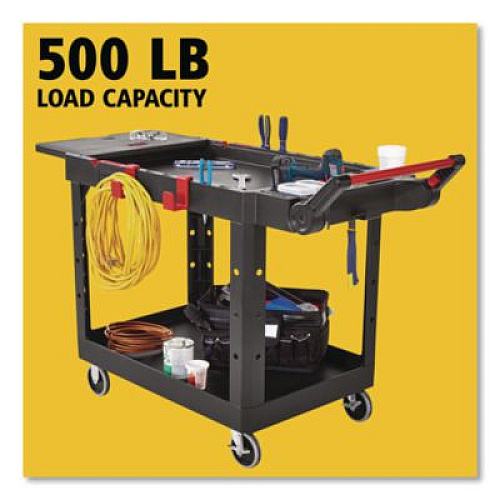 Rubbermaid Commercial Heavy Duty Adaptable Utility Cart, Plastic, 2 Shelves, 500 lb Capacity, 25.2" x 51.5" x 36", Black (1997208)