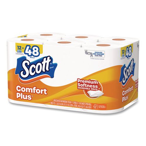 ComfortPlus Toilet Paper Mega Rolls, Septic Safe, 1-Ply, White, 310 Sheets, 12 Mega Rolls/Carton (57098)