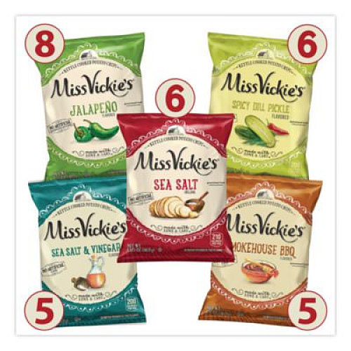 Miss Vickie's Kettle Cooked Chips Variety Mix, Four Assorted Flavors, 1.38 oz Bags, 30 Bags/Carton (29500010)