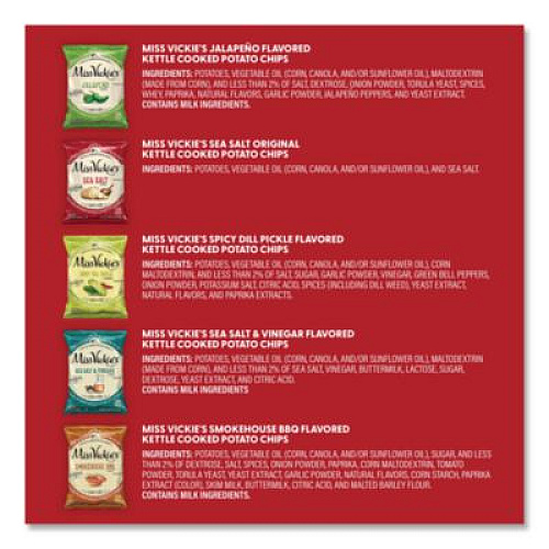 Miss Vickie's Kettle Cooked Chips Variety Mix, Four Assorted Flavors, 1.38 oz Bags, 30 Bags/Carton (29500010)