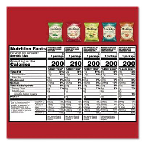 Miss Vickie's Kettle Cooked Chips Variety Mix, Four Assorted Flavors, 1.38 oz Bags, 30 Bags/Carton (29500010)