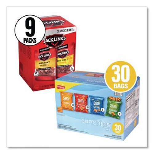 Snack Box Pros Sunchips and Jack Link's Beef Jerky Variety Pack, (30) 1.5 oz Bags, (9) 0.9 oz Snack Packs, Assorted Flavors/Bundle (60004175)