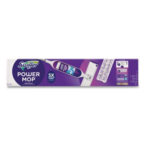 Swiffer PowerMop Starter Kit, 15.4 x 5.3 White/Purple Cloth Head, 26" Silver Aluminum Handle (07242)