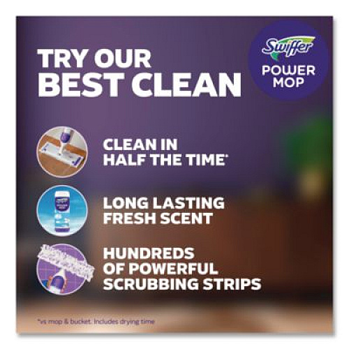 Swiffer PowerMop Starter Kit, 15.4 x 5.3 White/Purple Cloth Head, 26" Silver Aluminum Handle (07242)