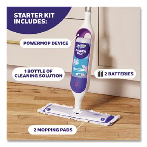 Swiffer PowerMop Starter Kit, 15.4 x 5.3 White/Purple Cloth Head, 26" Silver Aluminum Handle (07242)