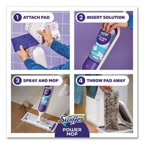 Swiffer PowerMop Starter Kit, 15.4 x 5.3 White/Purple Cloth Head, 26" Silver Aluminum Handle (07242)