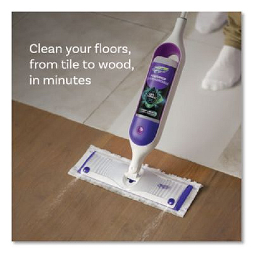 Swiffer PowerMop Starter Kit, 15.4 x 5.3 White/Purple Cloth Head, 26" Silver Aluminum Handle (07242)
