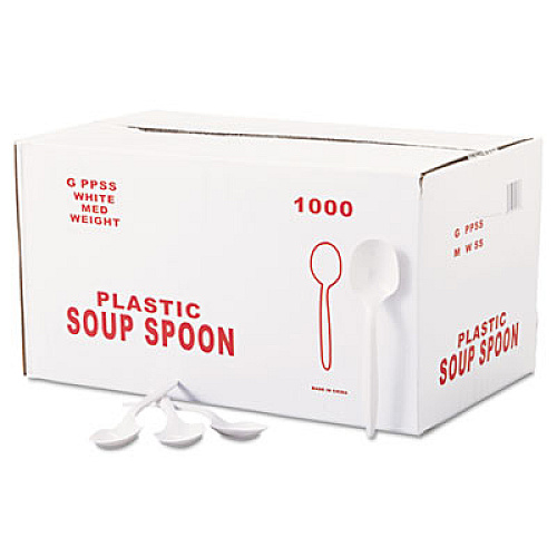 GEN Medium-Weight Cutlery, Soup Spoon, White, 1000/Carton (GENPPSS)