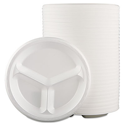 Genpak Elite Laminated Foam Dinnerware, 3-Comp Plate, 10.25"dia, White, 125/pk, 4 Pk/ct (LAM13)