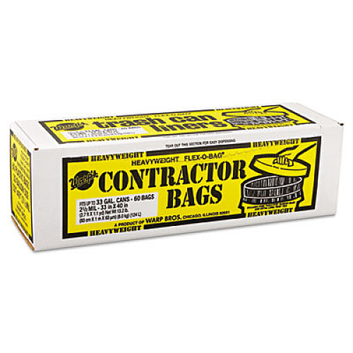 Warp's Heavyweight Contractor Bags, 33 gal, 2.5 mil, 33" x 40", Black (HB3360)