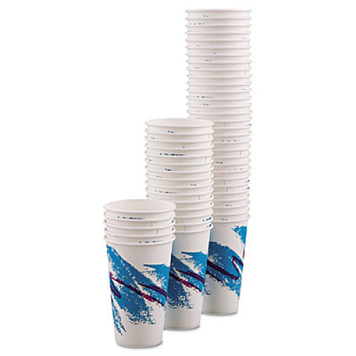 Dart Jazz Paper Hot Cups, 16oz, Polycoated, White/green/purple, 1000/carton (316JZJ)