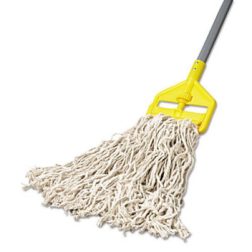 Rubbermaid Commercial Non-Launderable Economy Cut-End Cotton Wet Mop Head, 20 oz, 1" Band, White, 12/Carton (V117)