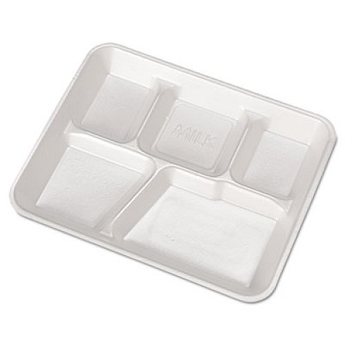 Genpak FOAM SCHOOL TRAYS, 5-COMPARTMENT, 8.4 X 10.4 X 1.25, WHITE, 500/CARTON (10500)
