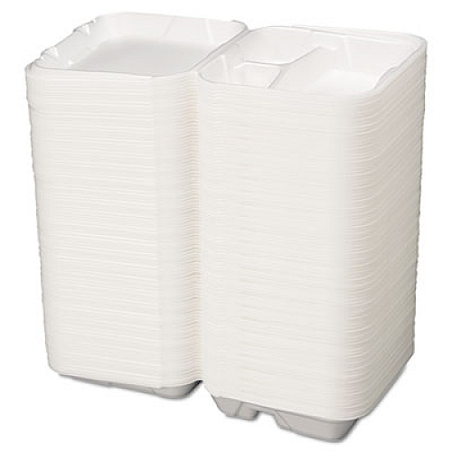 Genpak Snap It Foam Container, 3-Comp, 9 1/4 X 9 1/4 X 3, White, 100/bag, 2 Bags/carton (SN203)