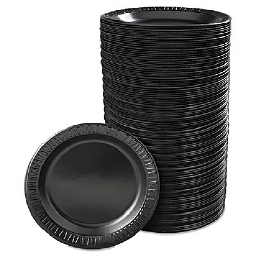 Dart Quiet Classic Laminated Foam Dinnerware, Plate, 9" dia, Black, 125/Pack, 4 Packs/Carton (9PBQR)