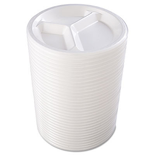 Genpak Elite Laminated Foam Dinnerware, 3-Comp Plate, 10.25"dia, White, 125/pk, 4 Pk/ct (LAM13)