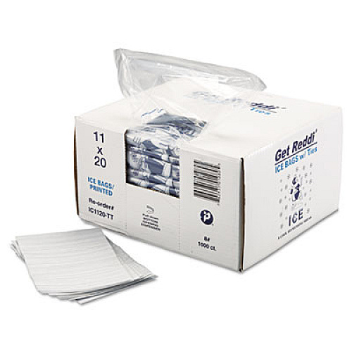 Inteplast Group Ice Bags with Twist-Ties, Ice: Penguin Icon Labeling, 8 lb Capacity, 11" x 20", Clear, 1,000/Carton (IC1120)