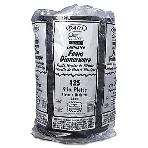Dart Quiet Classic Laminated Foam Dinnerware, Plate, 9" dia, Black, 125/Pack, 4 Packs/Carton (9PBQR)