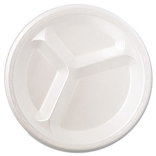 Genpak Foam Dinnerware, Plate, 3-Comp, 10 1/4" Dia, White, 125/pack, 4 Packs/carton (81300)