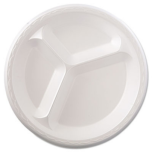 Genpak Elite Laminated Foam Dinnerware, 3-Comp Plate, 10.25"dia, White, 125/pk, 4 Pk/ct (LAM13)