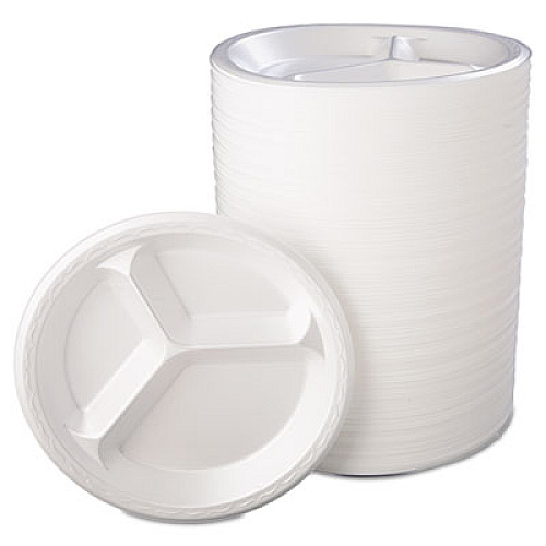 Genpak Foam Dinnerware, Plate, 3-Comp, 10 1/4" Dia, White, 125/pack, 4 Packs/carton (81300)