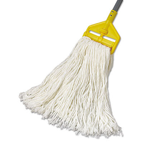Rubbermaid Commercial Premium Cut-End Rayon Mop Head, 20oz, White, 1" Orange Band, 12/carton (F417WHI)