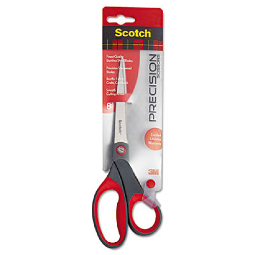 Scotch Precision Scissors, 8" Long, 3.13" Cut Length, Gray/Red Straight Handle (1448)