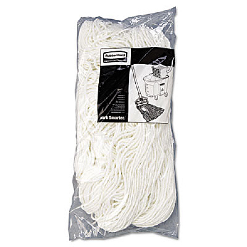 Rubbermaid Commercial Premium Cut-End Rayon Mop Head, 20oz, White, 1" Orange Band, 12/carton (F417WHI)