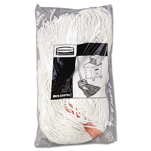 Rubbermaid Commercial Premium Cut-End Rayon Mop Head, 16oz, White, 1" Orange Band, 12/Carton (F416WHI)