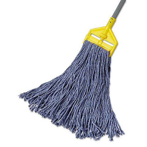 Rubbermaid Commercial Non-Launderable Cotton/Synthetic Cut-End Blend Mop Head, 24 oz, 1" Band, Blue, 12/Carton (F51812BLU)