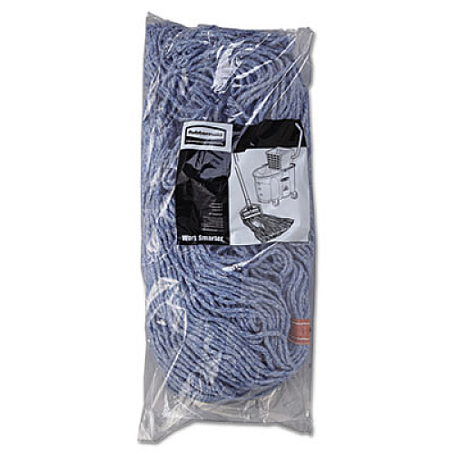 Rubbermaid Commercial Non-Launderable Cotton/Synthetic Cut-End Blend Mop Head, 24 oz, 1" Band, Blue, 12/Carton (F51812BLU)