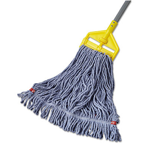 Rubbermaid Commercial Web Foot Wet Mop Head with 1" Headband, Shrinkless, Cotton/Synthetic, Medium, Blue, 6/Carton (A212BLU)