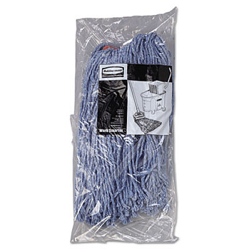 Rubbermaid Commercial Non-Launderable Cotton/Synthetic Cut-End Blend Mop Head, 16 oz, 1" Band, Blue, 12/Carton (F51612BLUCT)