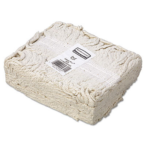 Rubbermaid Commercial Non-Launderable Economy Cut-End Cotton Wet Mop Head, 24 oz, 1" Band, White, 12/Carton (V118)