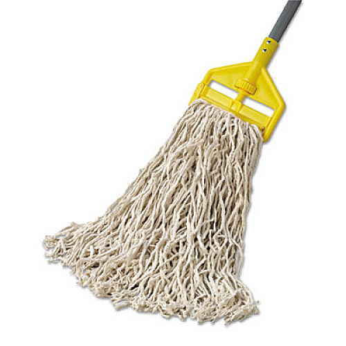 Rubbermaid Commercial Non-Launderable Economy Cut-End Cotton Wet Mop Head, 24 oz, 1" Band, White, 12/Carton (V118)