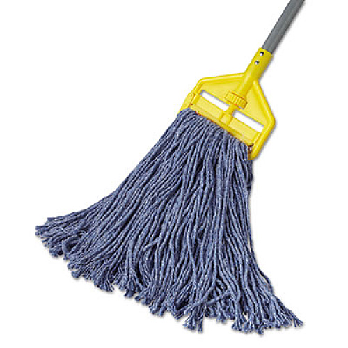 Rubbermaid Commercial Non-Launderable Cotton/Synthetic Cut-End Blend Mop Head, 16 oz, 1" Band, Blue, 12/Carton (F51612BLUCT)
