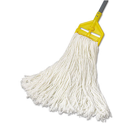 Rubbermaid Commercial Premium Cut-End Rayon Mop Head, 24oz, White, 1" Orange Band, 12/Carton (F41812)