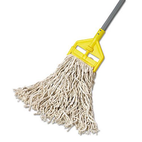 Rubbermaid Commercial Non-Launderable Economy Cut-End Cotton Wet Mop Head, 16 oz, 1" Band, White, 12/Carton (V116)