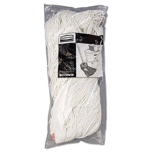 Rubbermaid Commercial Premium Cut-End Rayon Mop Head, 24oz, White, 1" Orange Band, 12/Carton (F41812)